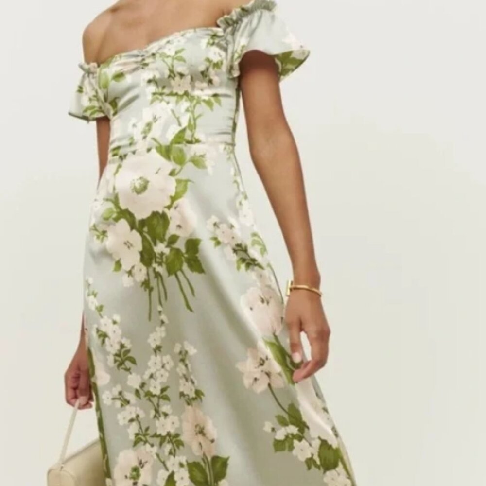 NWOT Reformation Sianna Silk Floral Midi Dress in Tarragon S $328 - Picture 5 of 12